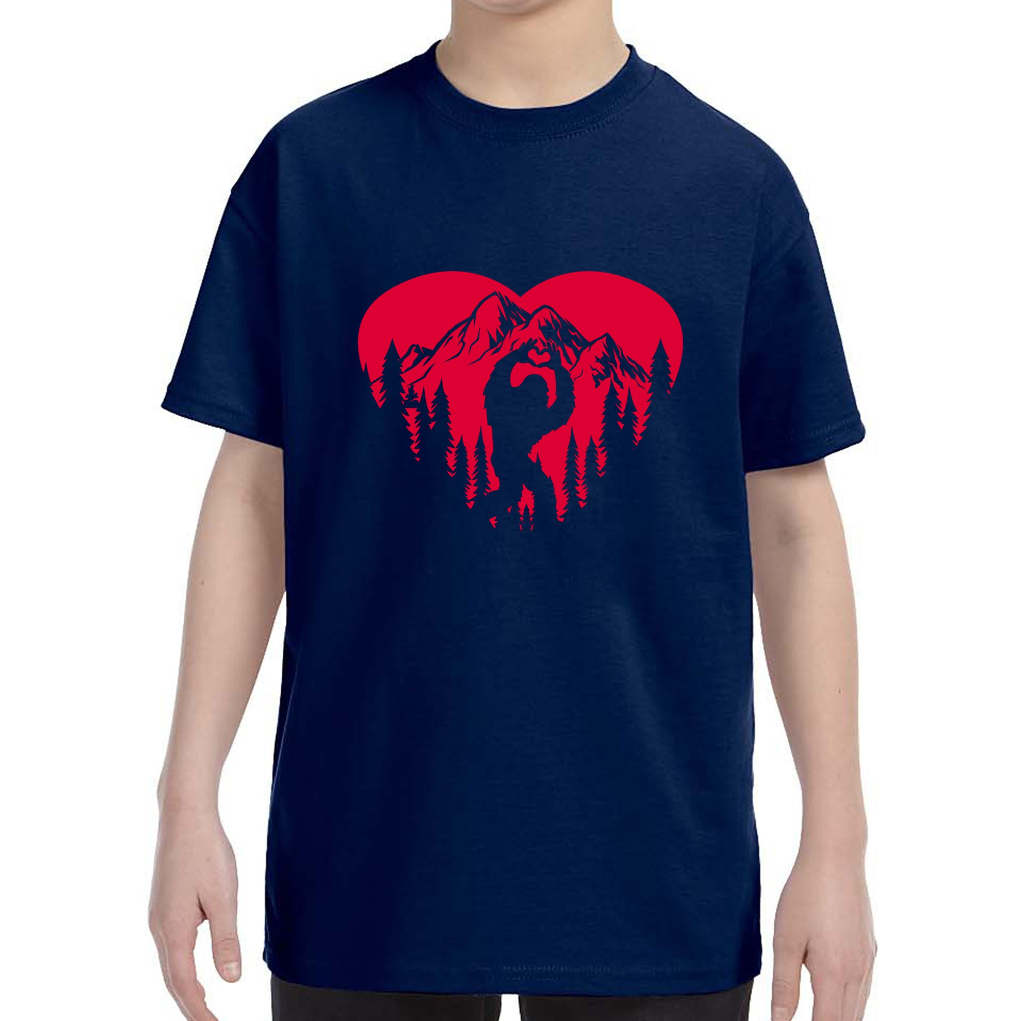 Kid's Valentines Day Bigfoot Heart Sasquach Love Boys Girls T-Shirt