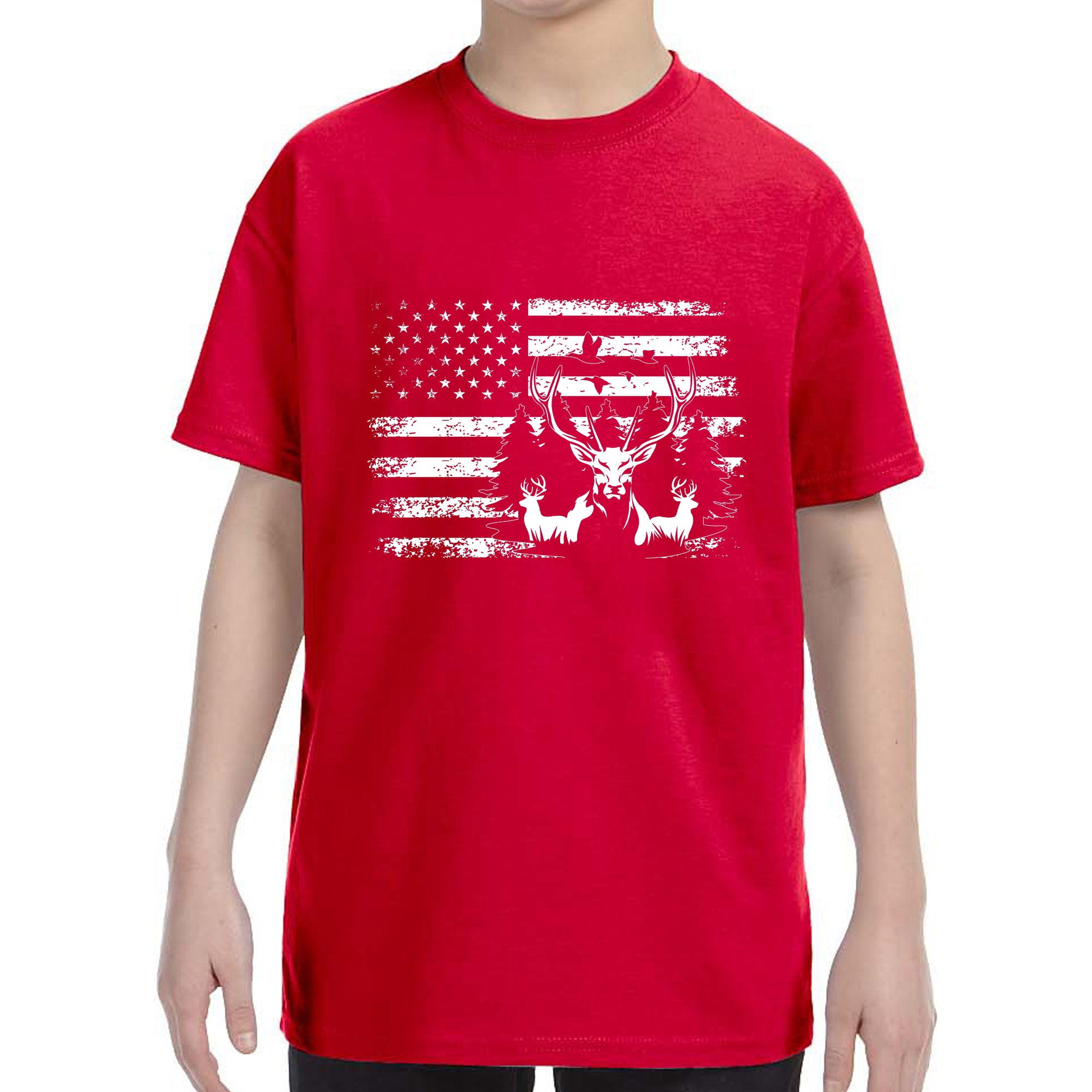 Kid's Patriotic Deer American Flag Fisherman T-Shirt