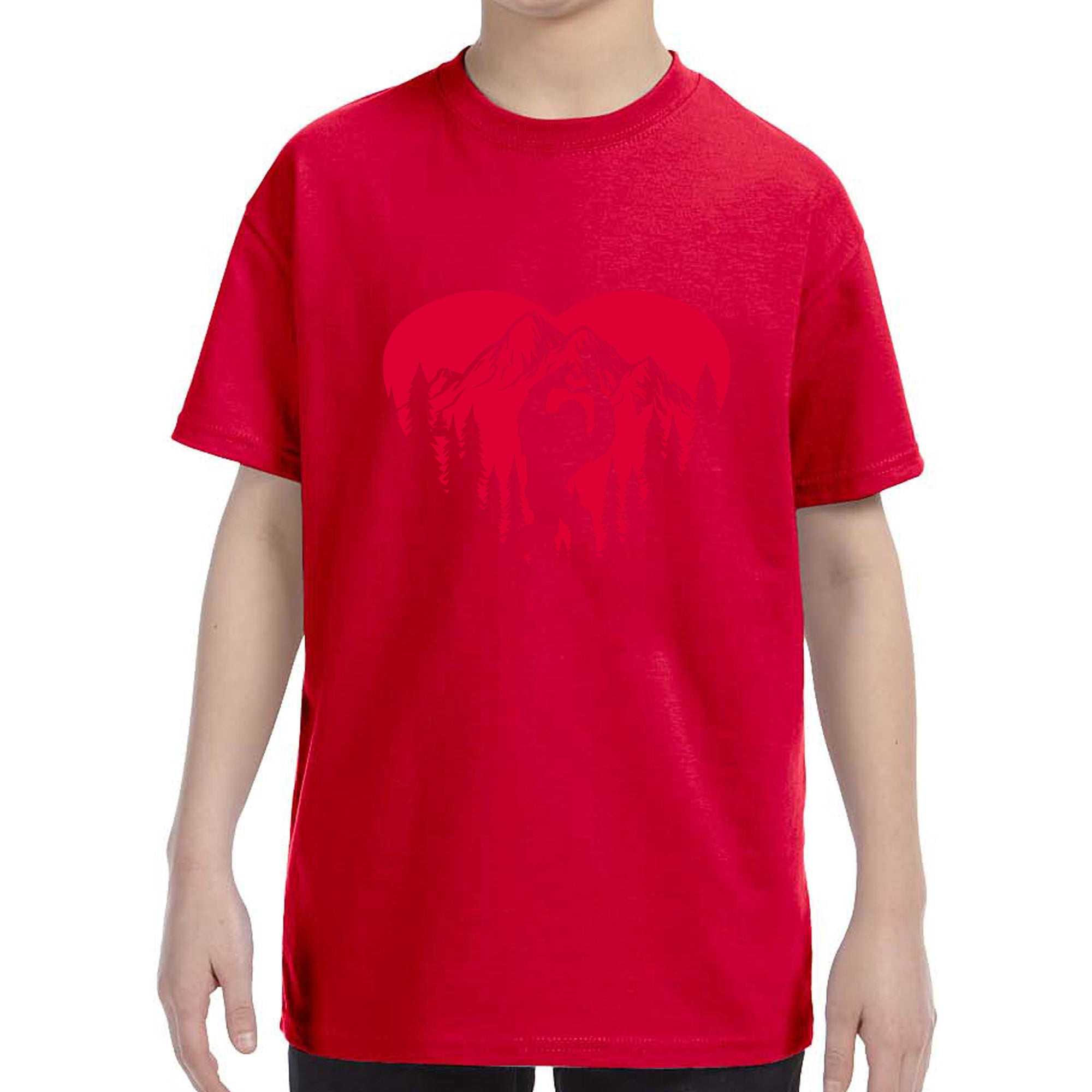 Kid's Valentines Day Bigfoot Heart Sasquach Love Boys Girls T-Shirt
