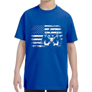 Kid's Patriotic Deer American Flag Fisherman T-Shirt