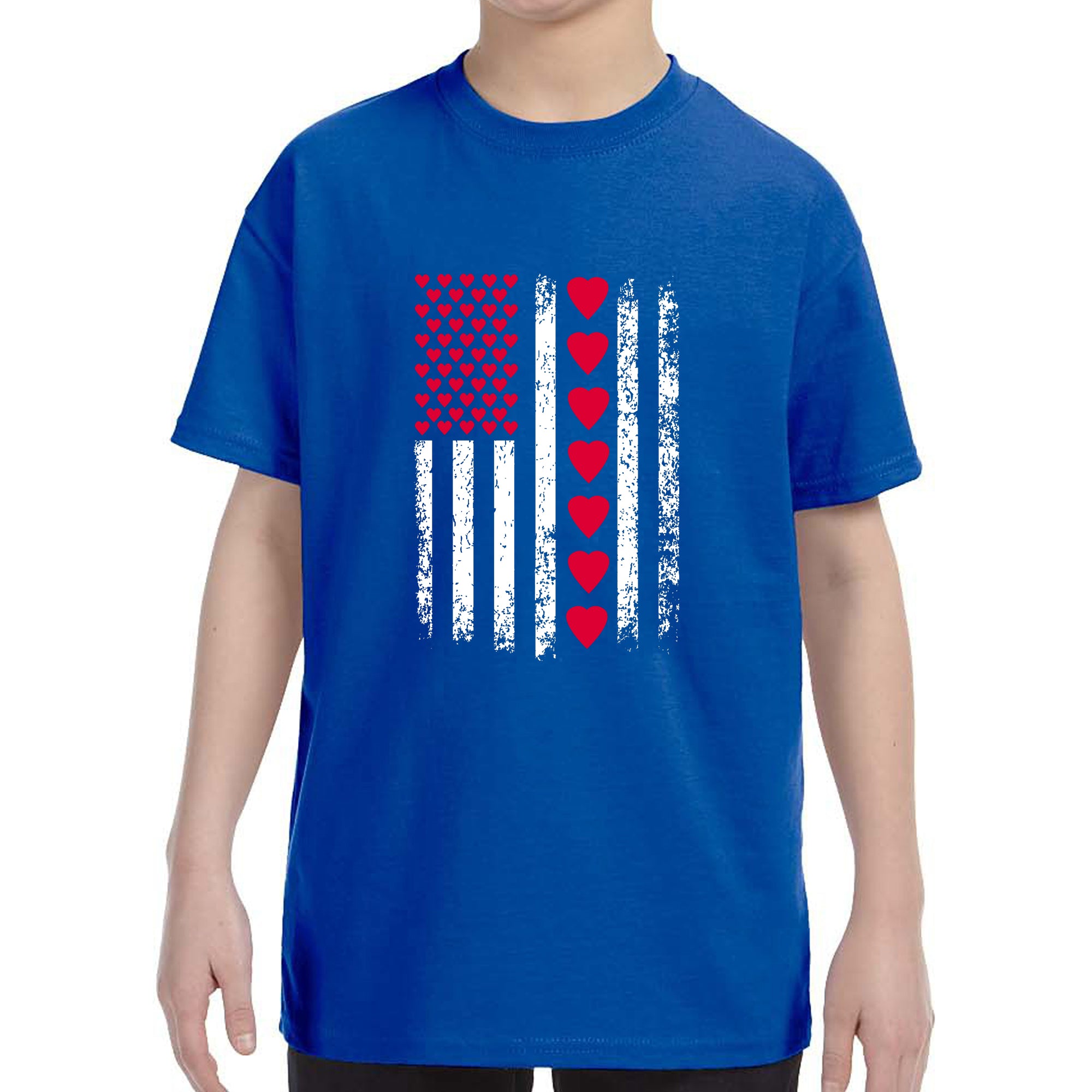 Kid's Valentines Day American Flag Patriotic Hearts Boys Girls T-Shirt