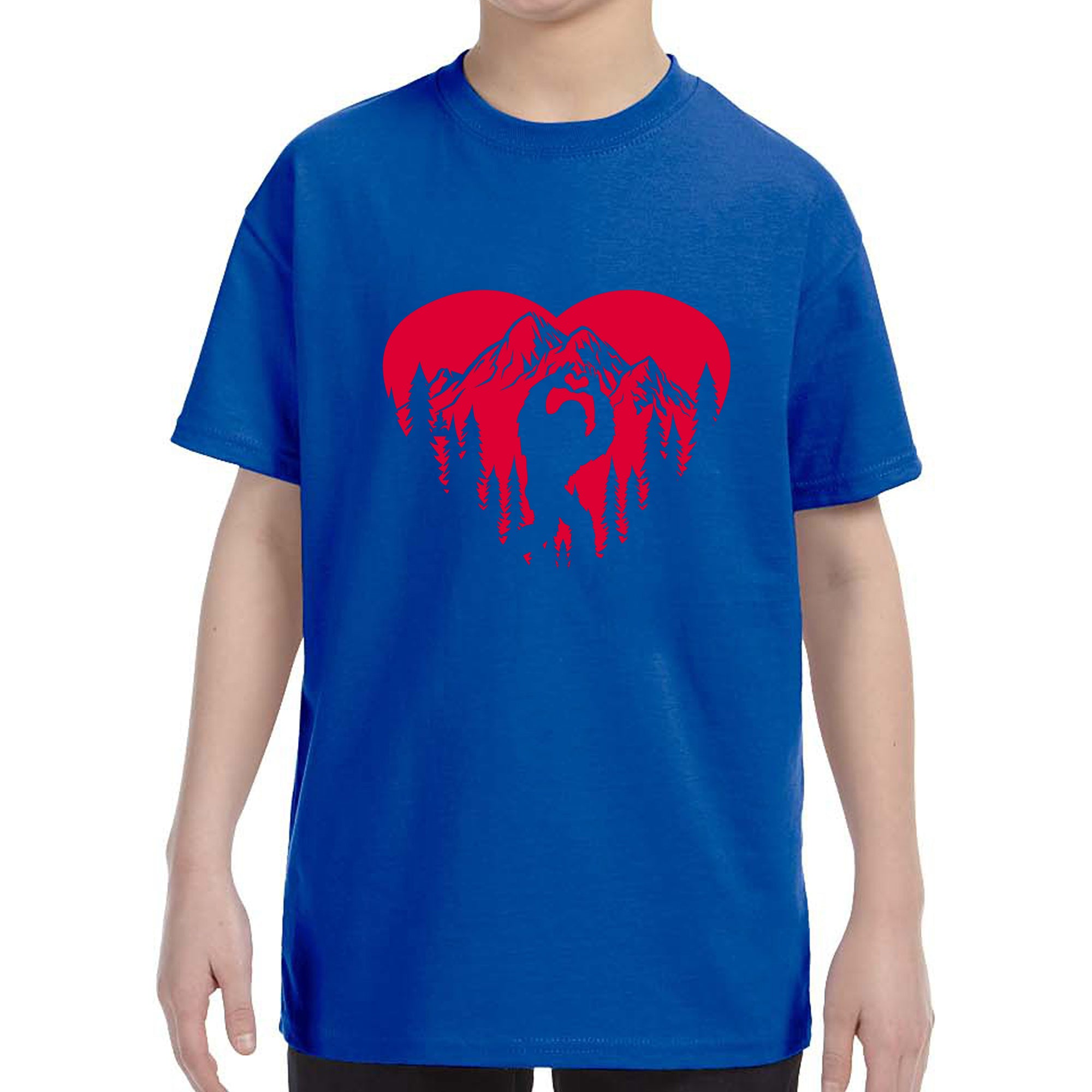 Kid's Valentines Day Bigfoot Heart Sasquach Love Boys Girls T-Shirt