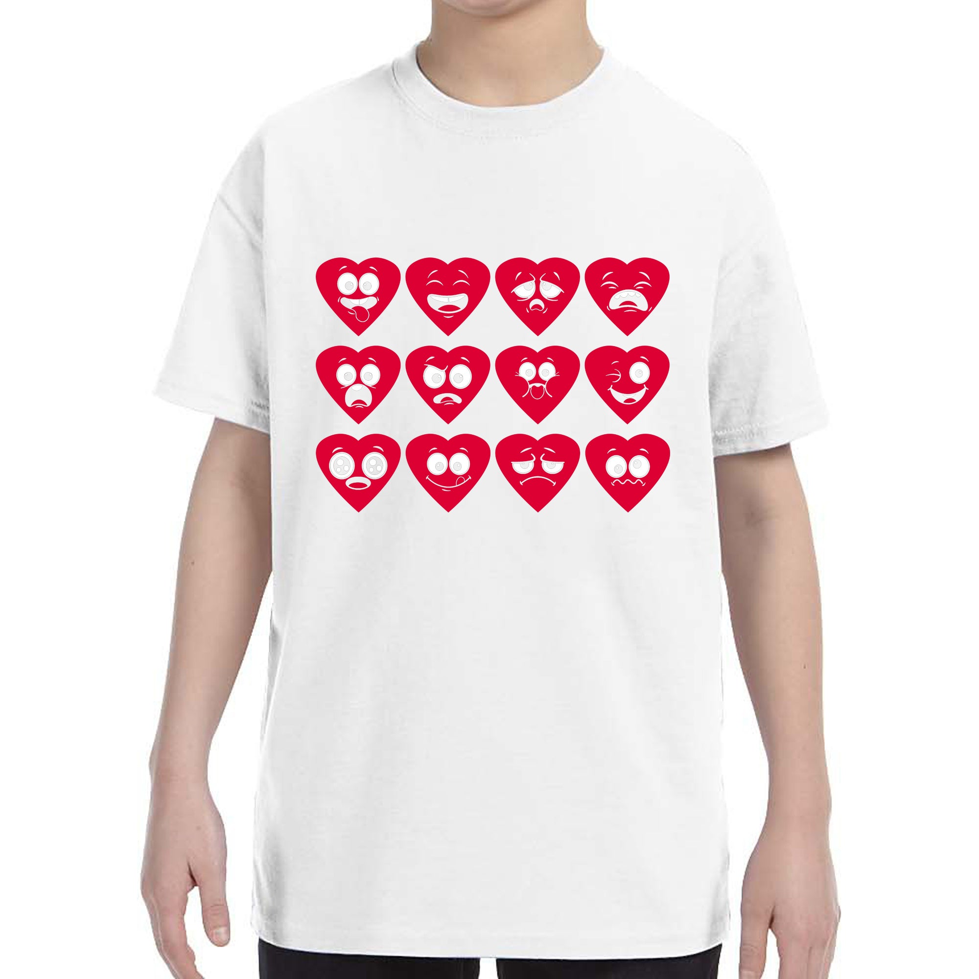 Kid's Valentines Day Heart Faces Boys Girls T-Shirt
