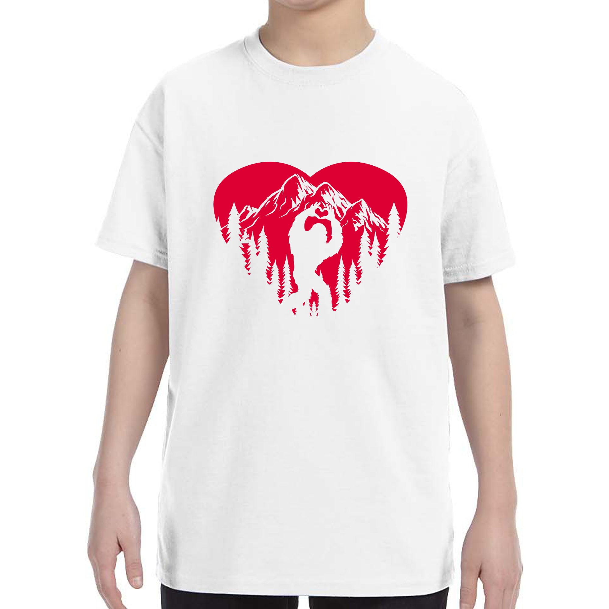 Kid's Valentines Day Bigfoot Heart Sasquach Love Boys Girls T-Shirt