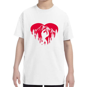 Kid's Valentines Day Bigfoot Heart Sasquach Love Boys Girls T-Shirt