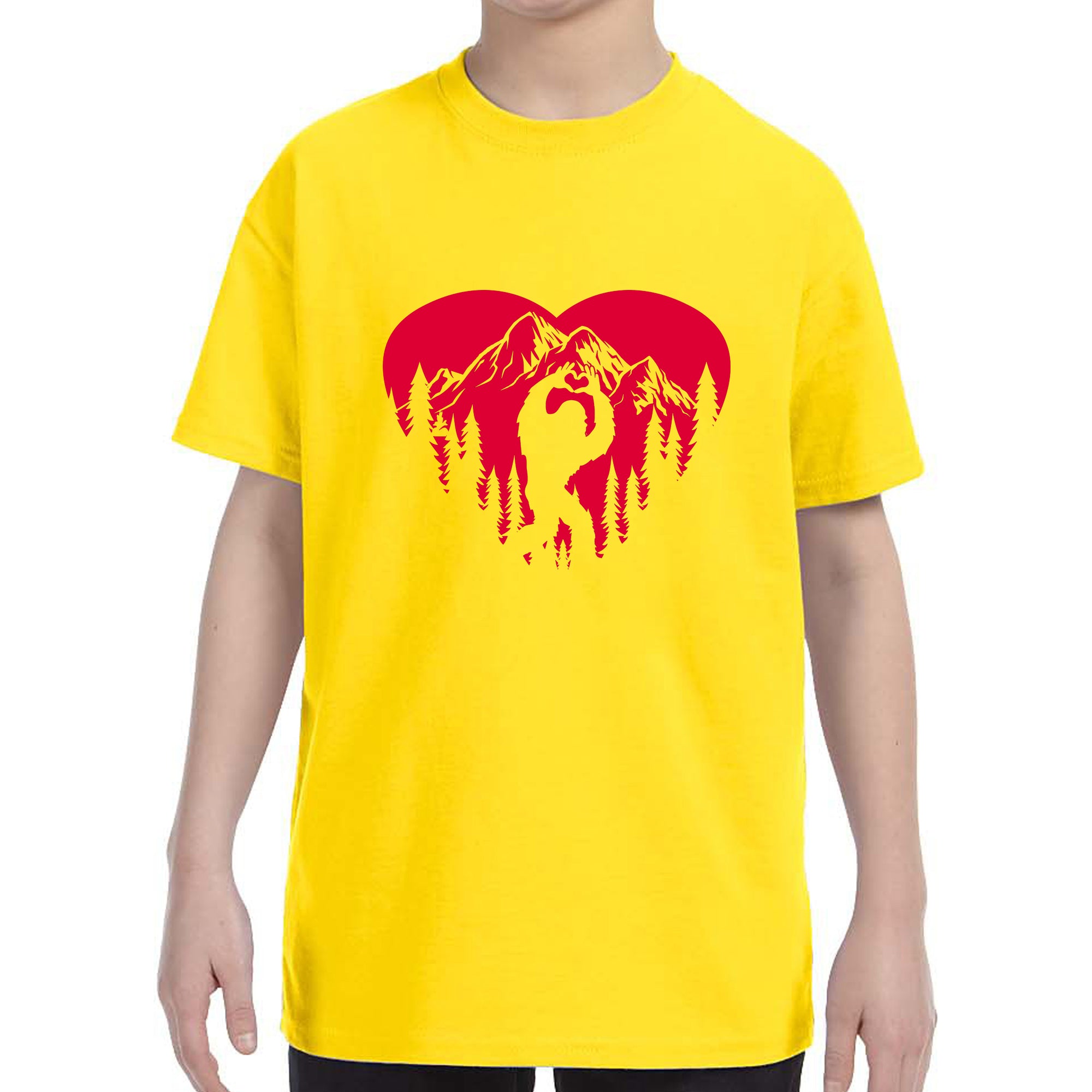 Kid's Valentines Day Bigfoot Heart Sasquach Love Boys Girls T-Shirt