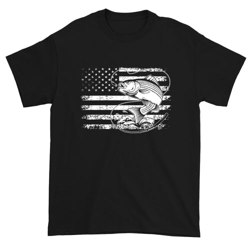 Men's Patriotic Bass Fishing American Flag Fisherman T-Shirt