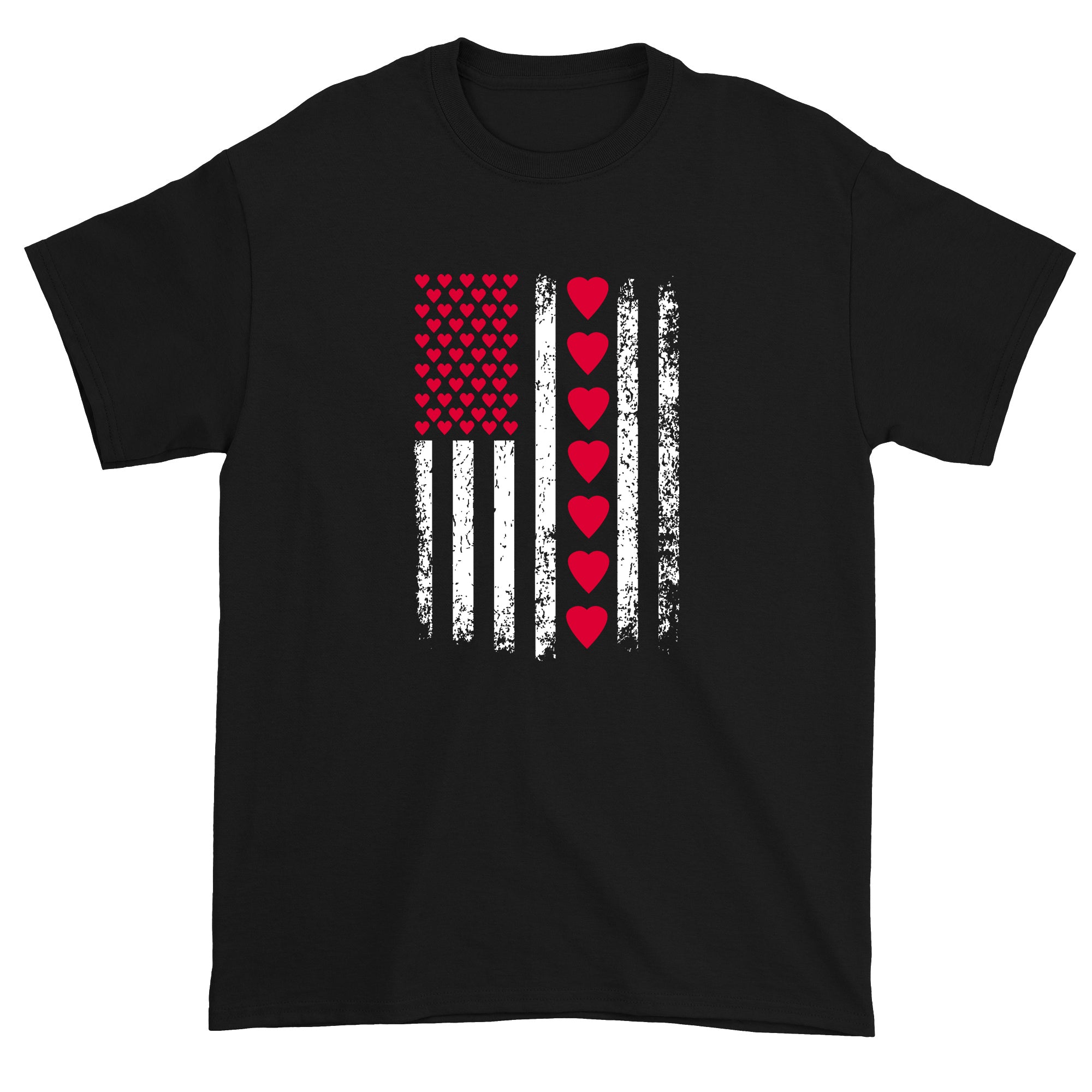 Men's Valentines Day American Flag Patriotic Hearts T-Shirt
