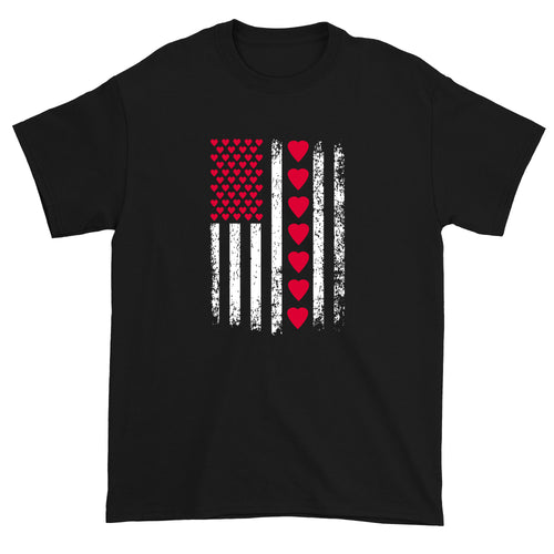 Men's Valentines Day American Flag Patriotic Hearts T-Shirt