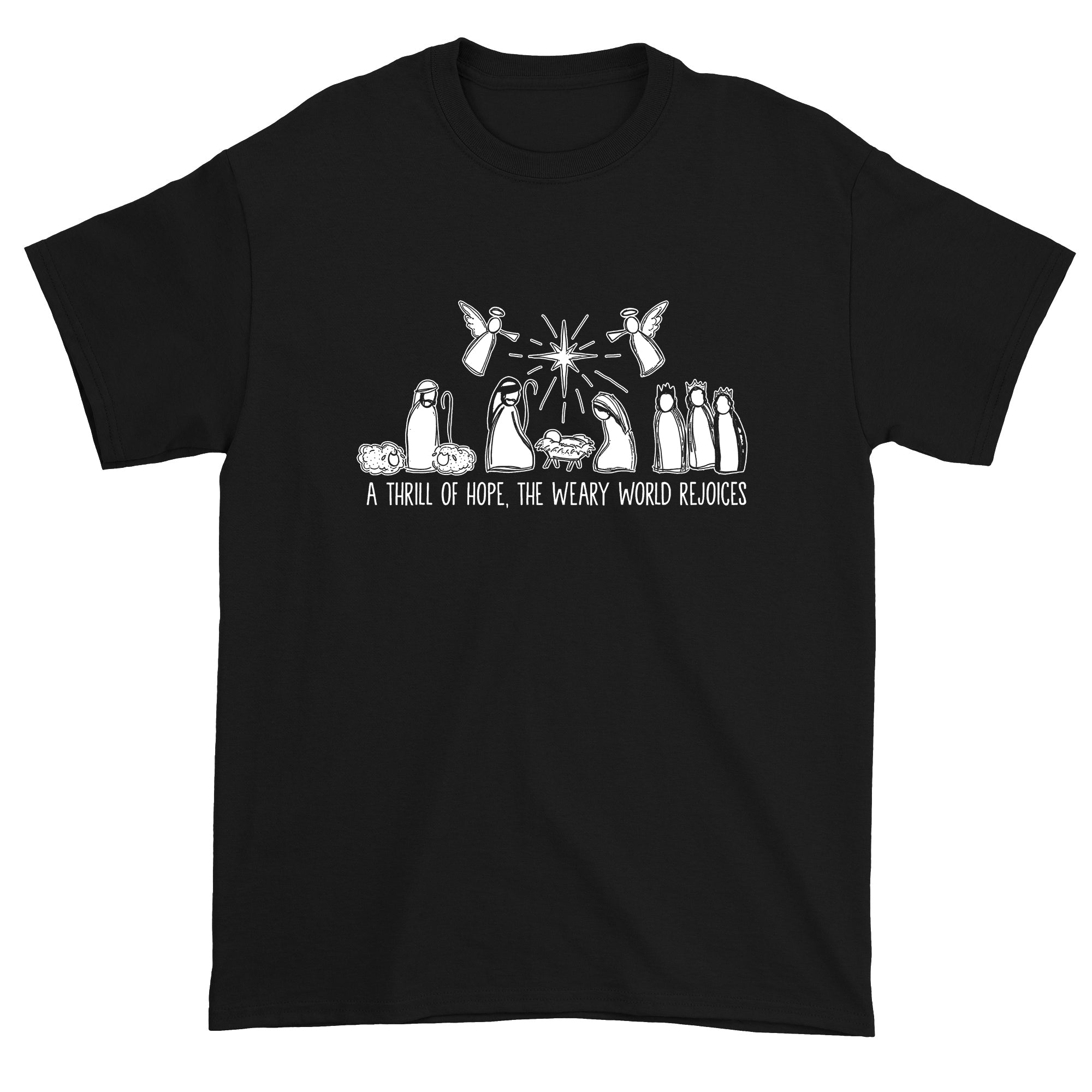 Men's Christmas Nativity Scene A Thrill Of Hope All The Weary World Rejoice T-Shirt