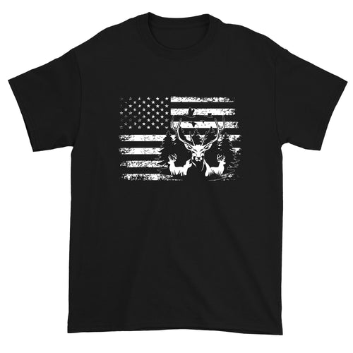 Men's Patriotic Deer Hunting American Flag Fisherman T-Shirt