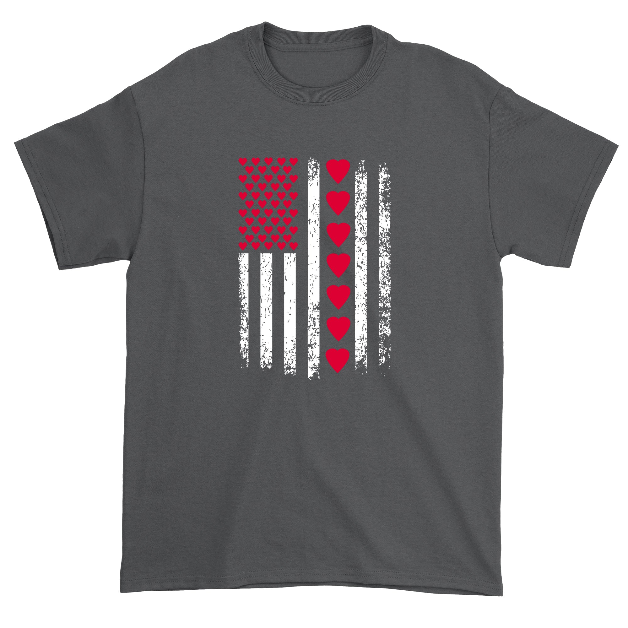Men's Valentines Day American Flag Patriotic Hearts T-Shirt