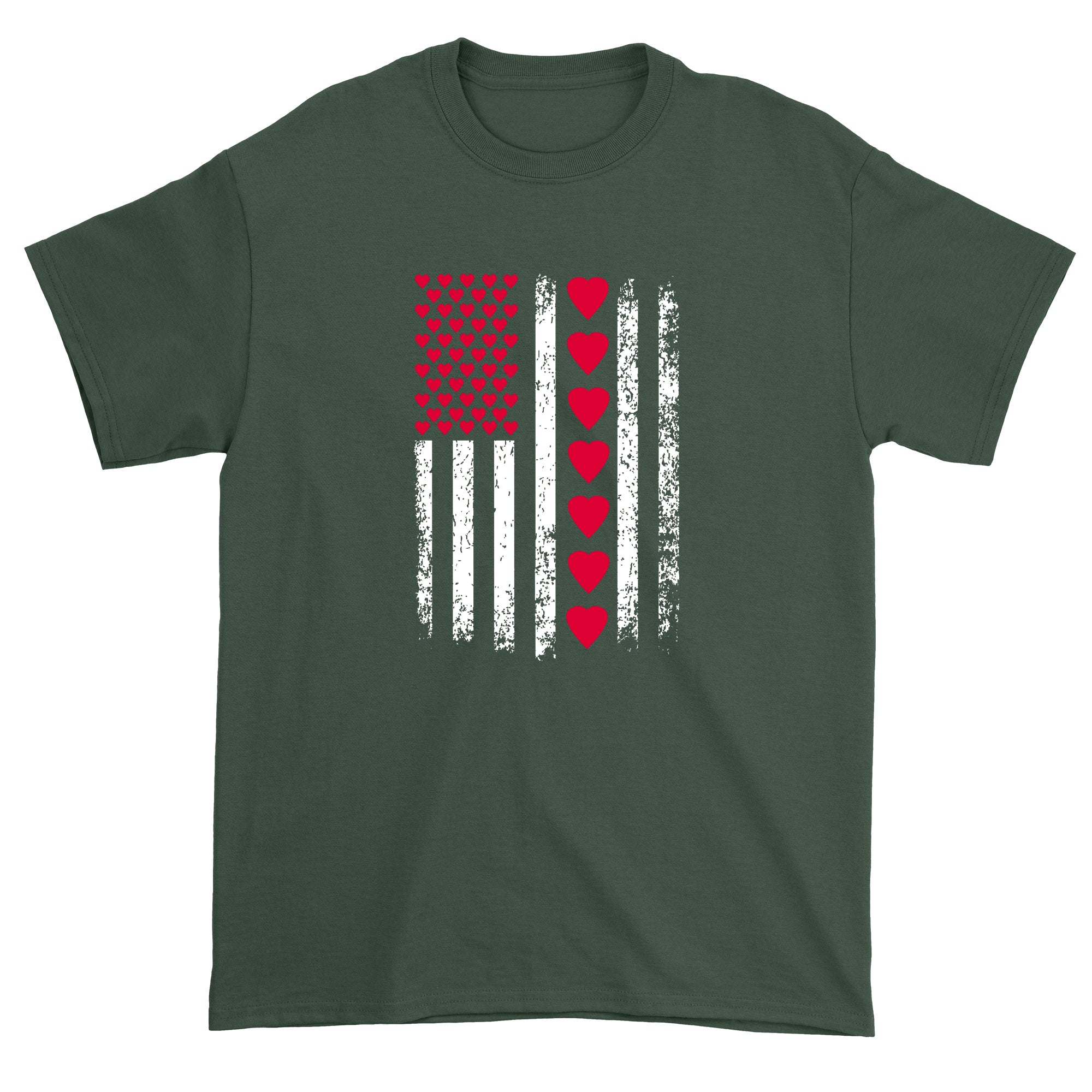 Men's Valentines Day American Flag Patriotic Hearts T-Shirt