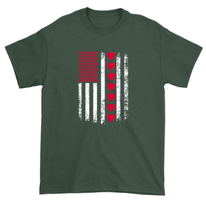 Men's Valentines Day American Flag Patriotic Hearts T-Shirt