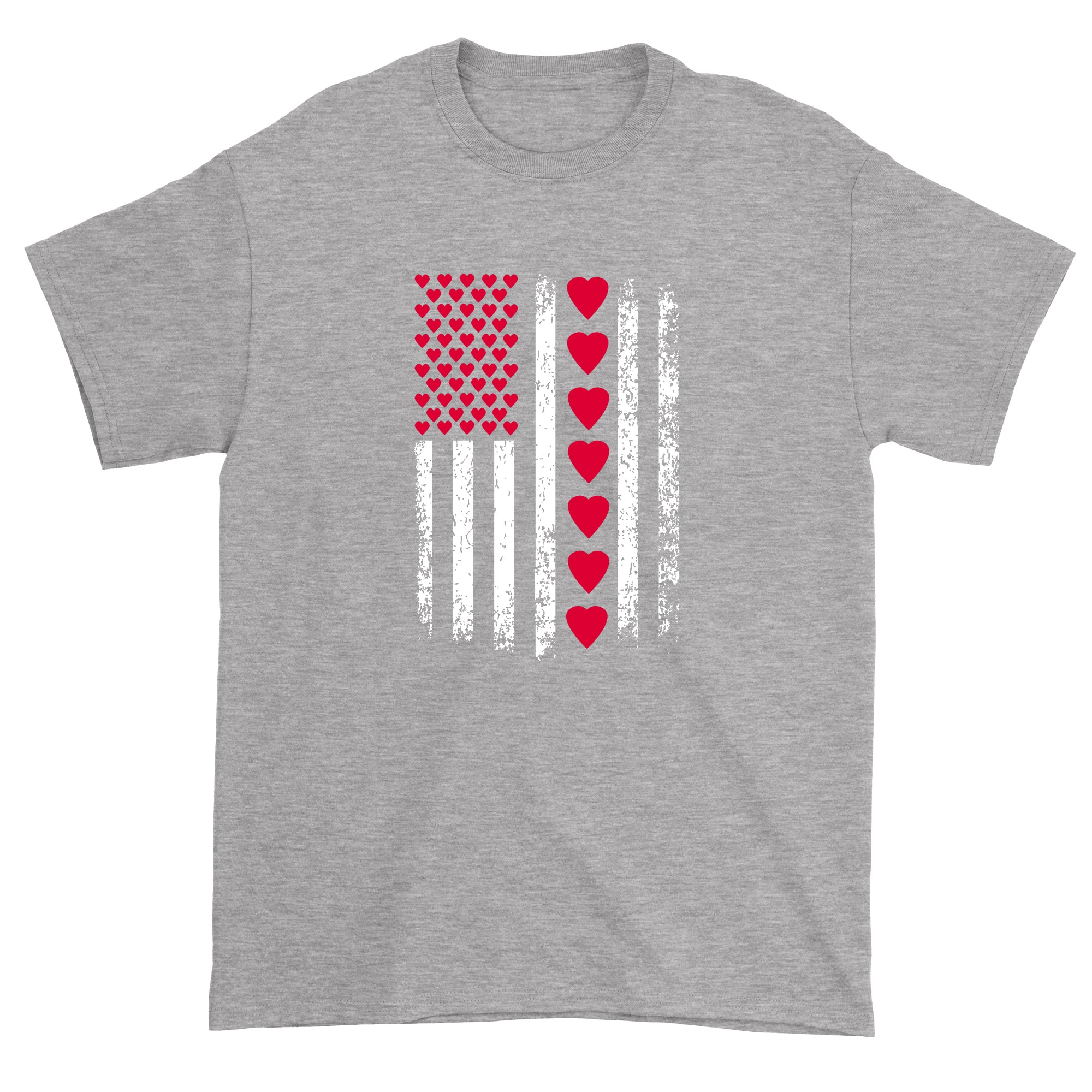 Men's Valentines Day American Flag Patriotic Hearts T-Shirt