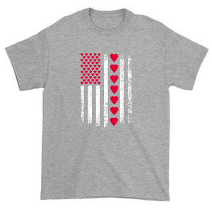 Men's Valentines Day American Flag Patriotic Hearts T-Shirt