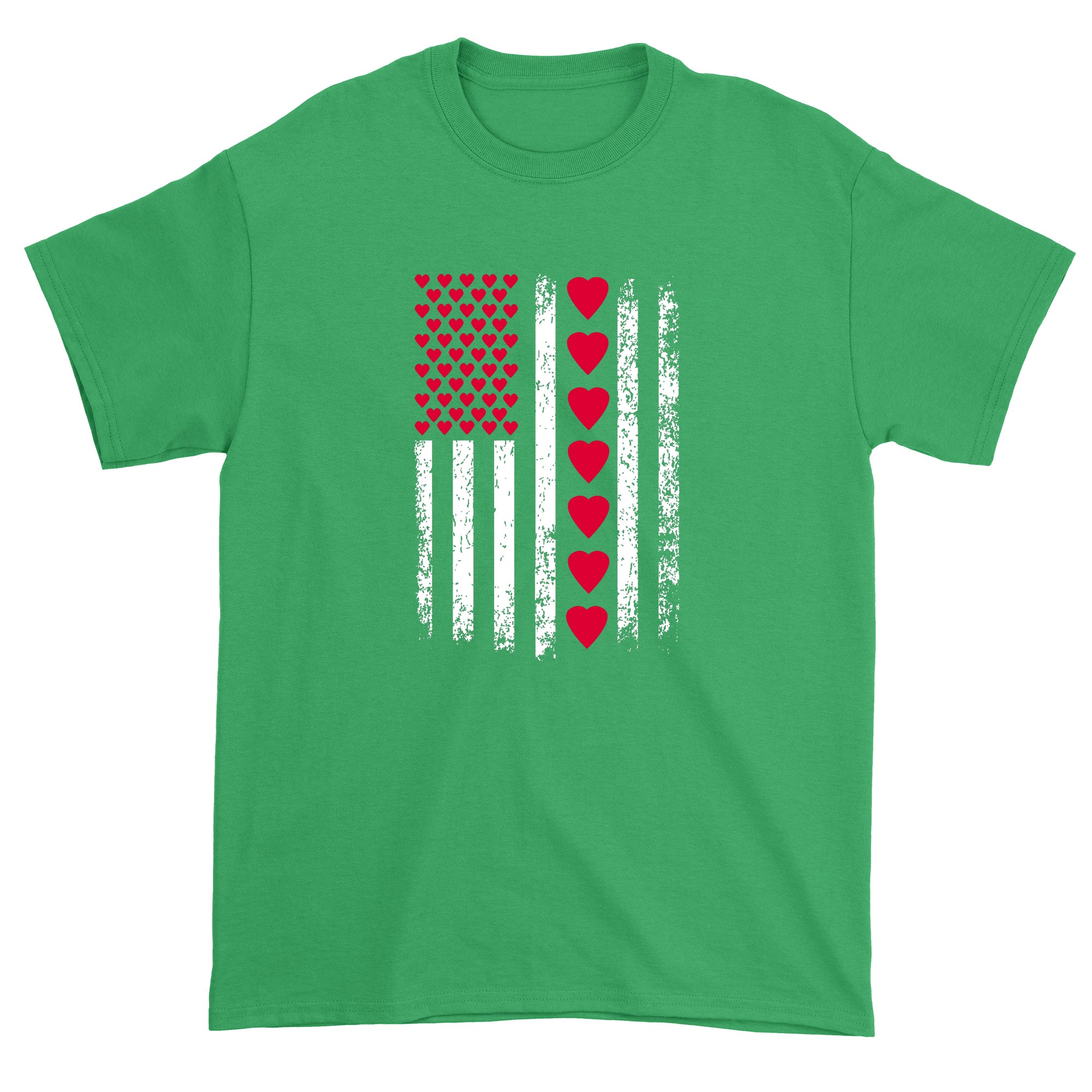 Men's Valentines Day American Flag Patriotic Hearts T-Shirt