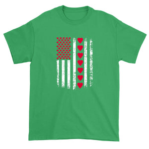 Men's Valentines Day American Flag Patriotic Hearts T-Shirt