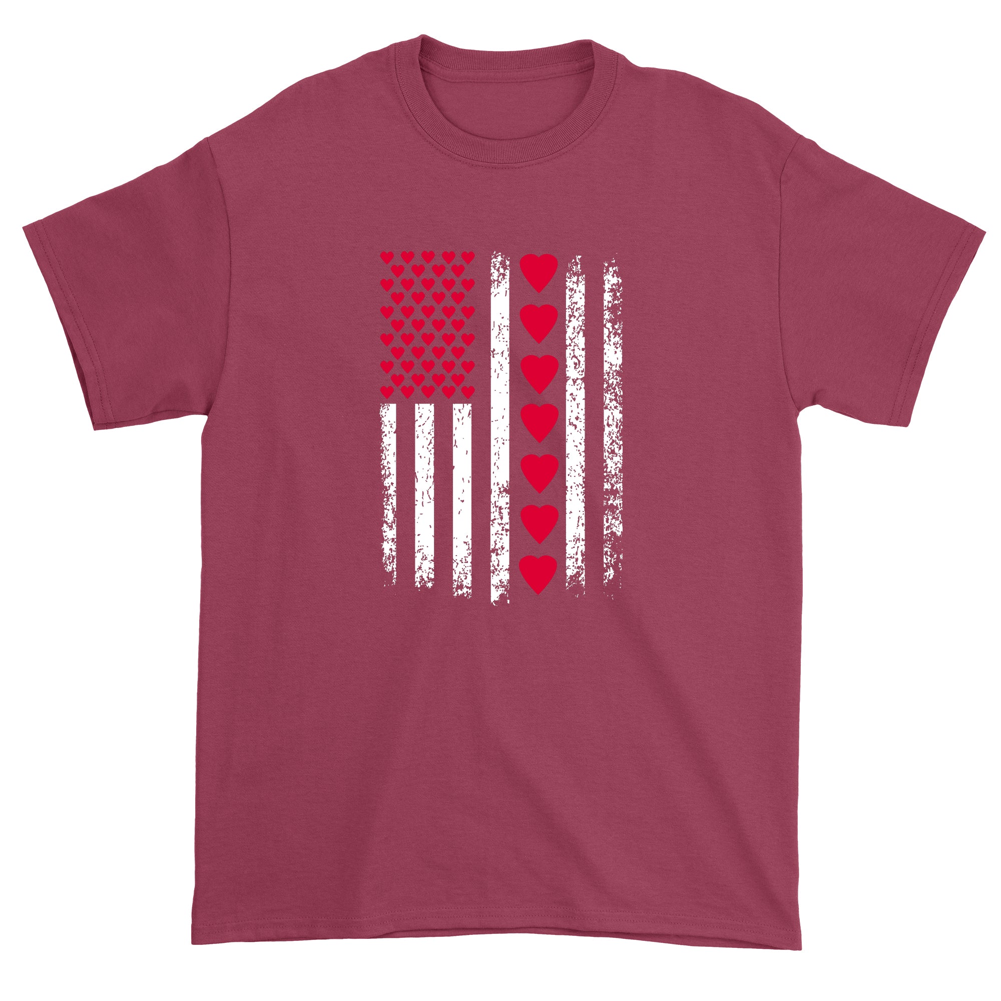 Men's Valentines Day American Flag Patriotic Hearts T-Shirt