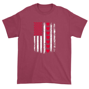 Men's Valentines Day American Flag Patriotic Hearts T-Shirt
