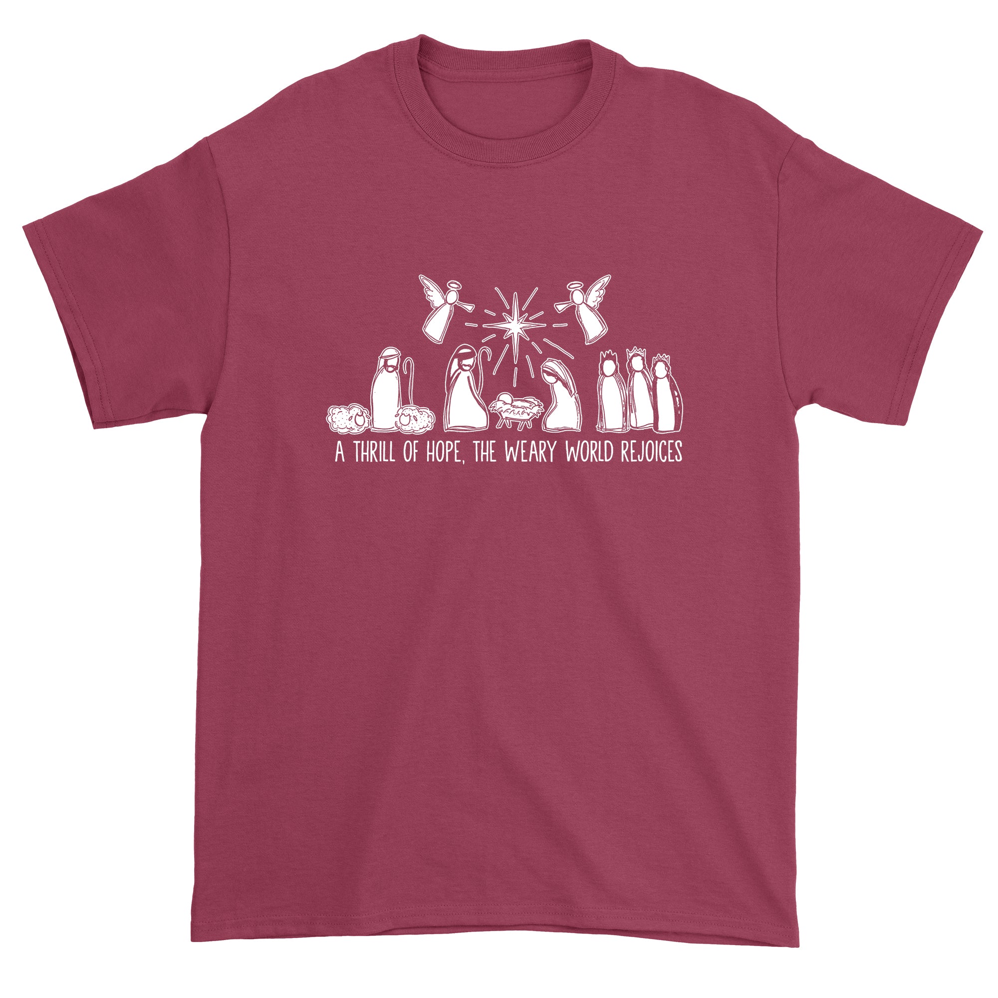 Men's Christmas Nativity Scene A Thrill Of Hope All The Weary World Rejoice T-Shirt