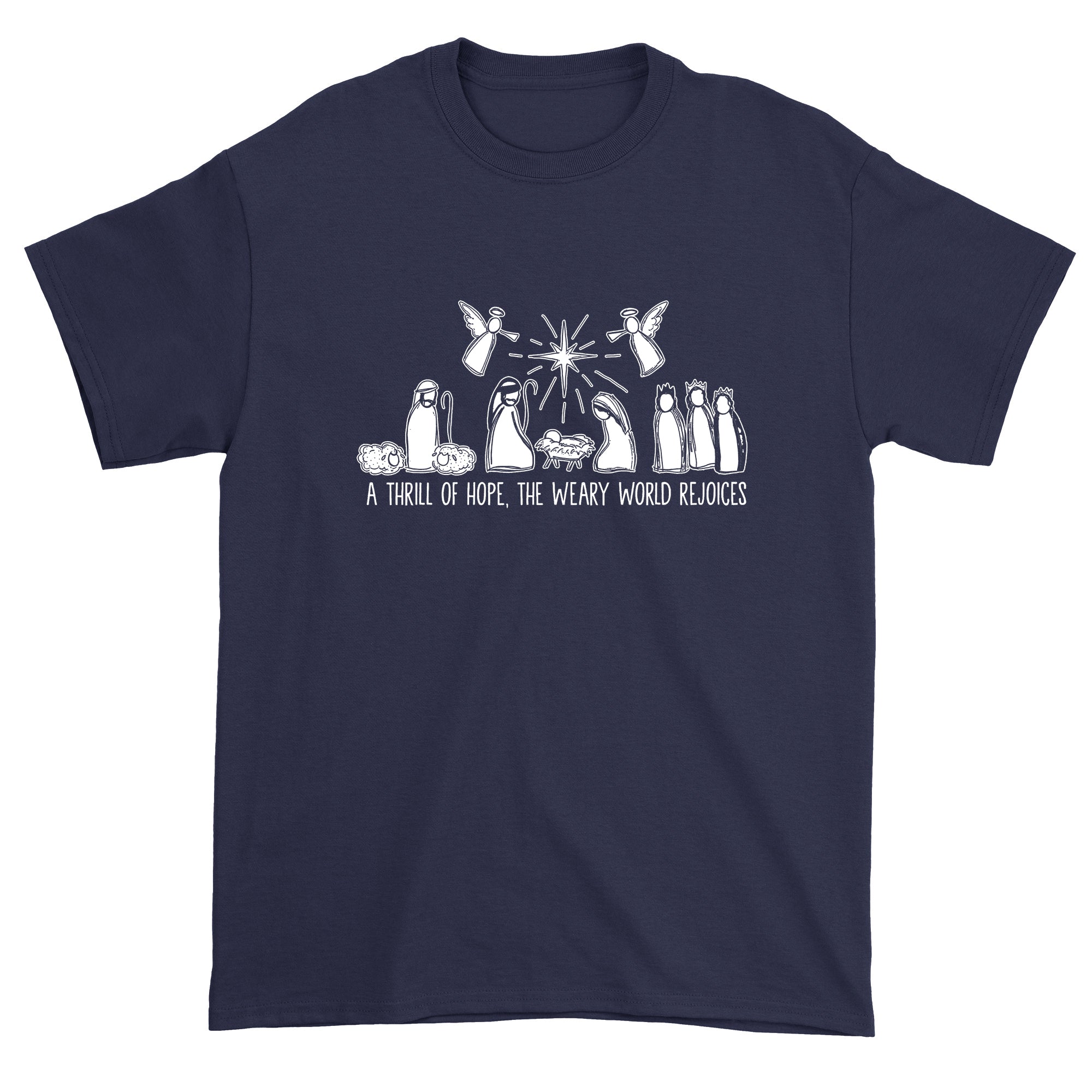 Men's Christmas Nativity Scene A Thrill Of Hope All The Weary World Rejoice T-Shirt