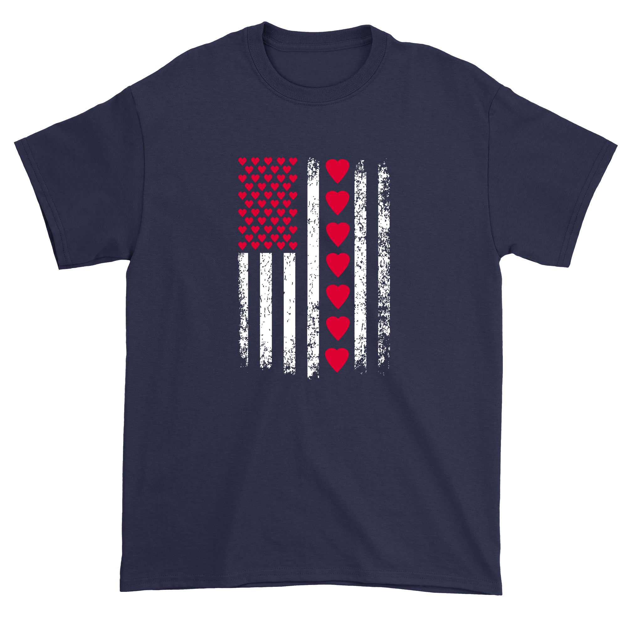 Men's Valentines Day American Flag Patriotic Hearts T-Shirt