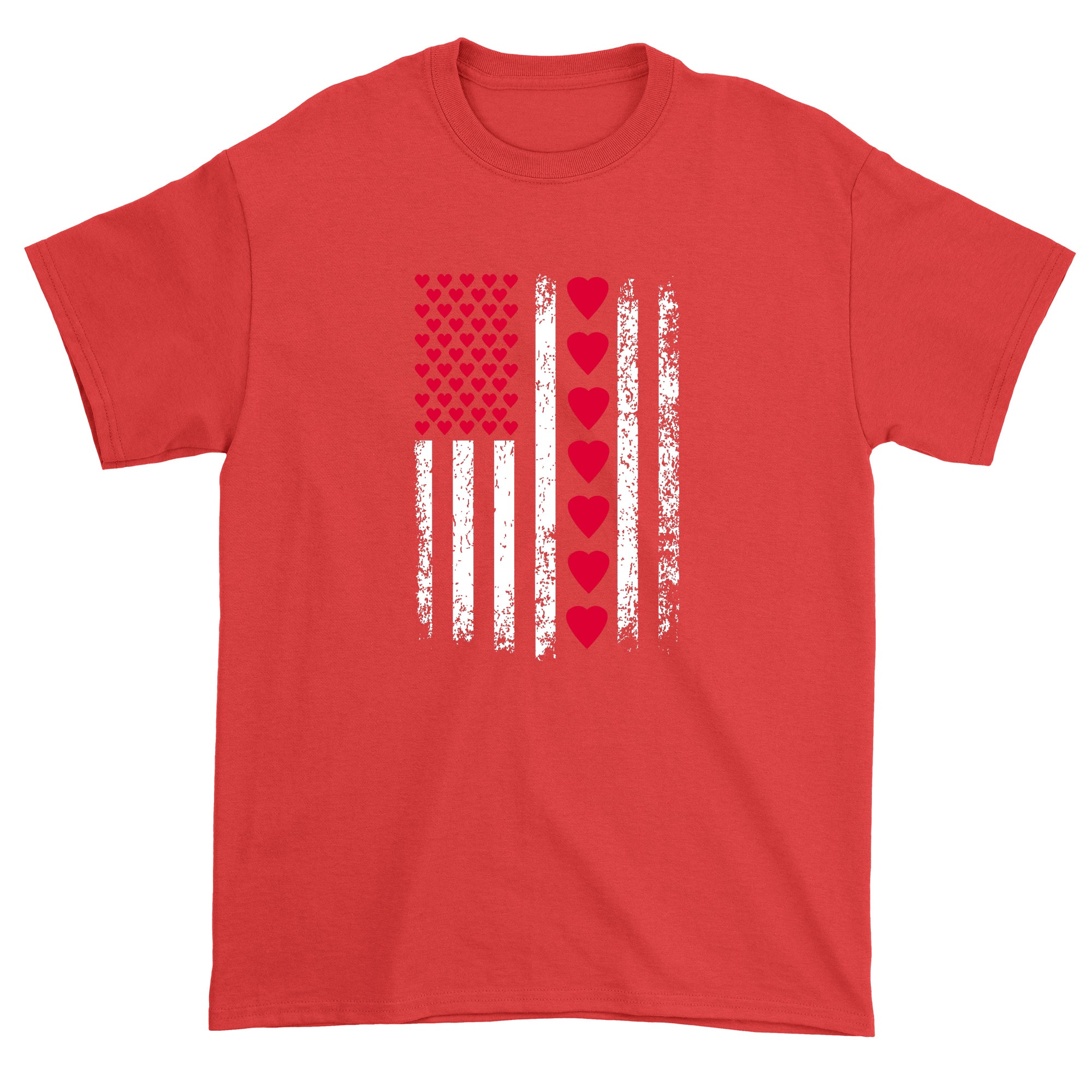 Men's Valentines Day American Flag Patriotic Hearts T-Shirt