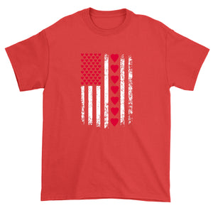 Men's Valentines Day American Flag Patriotic Hearts T-Shirt