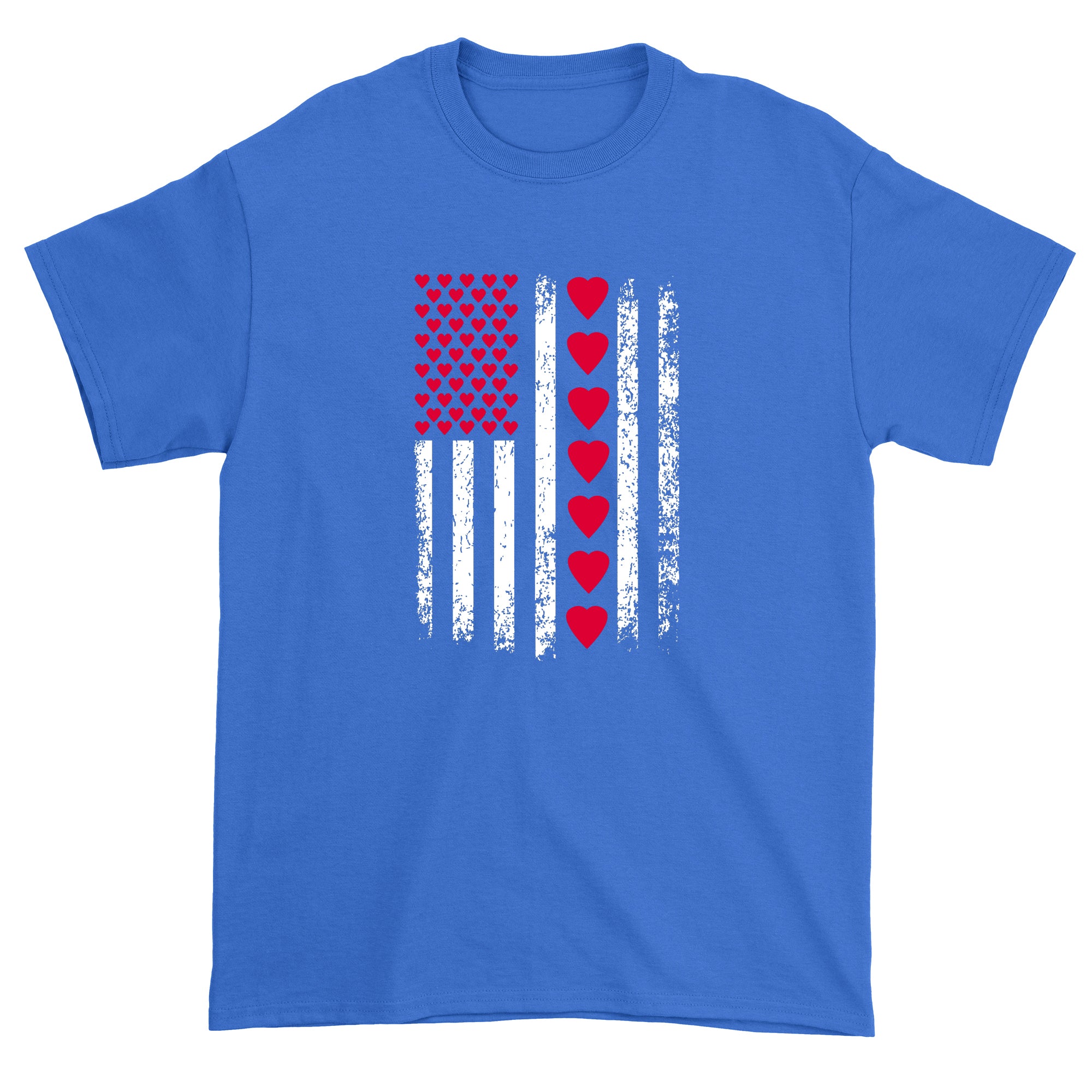 Men's Valentines Day American Flag Patriotic Hearts T-Shirt