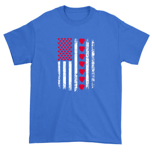 Men's Valentines Day American Flag Patriotic Hearts T-Shirt