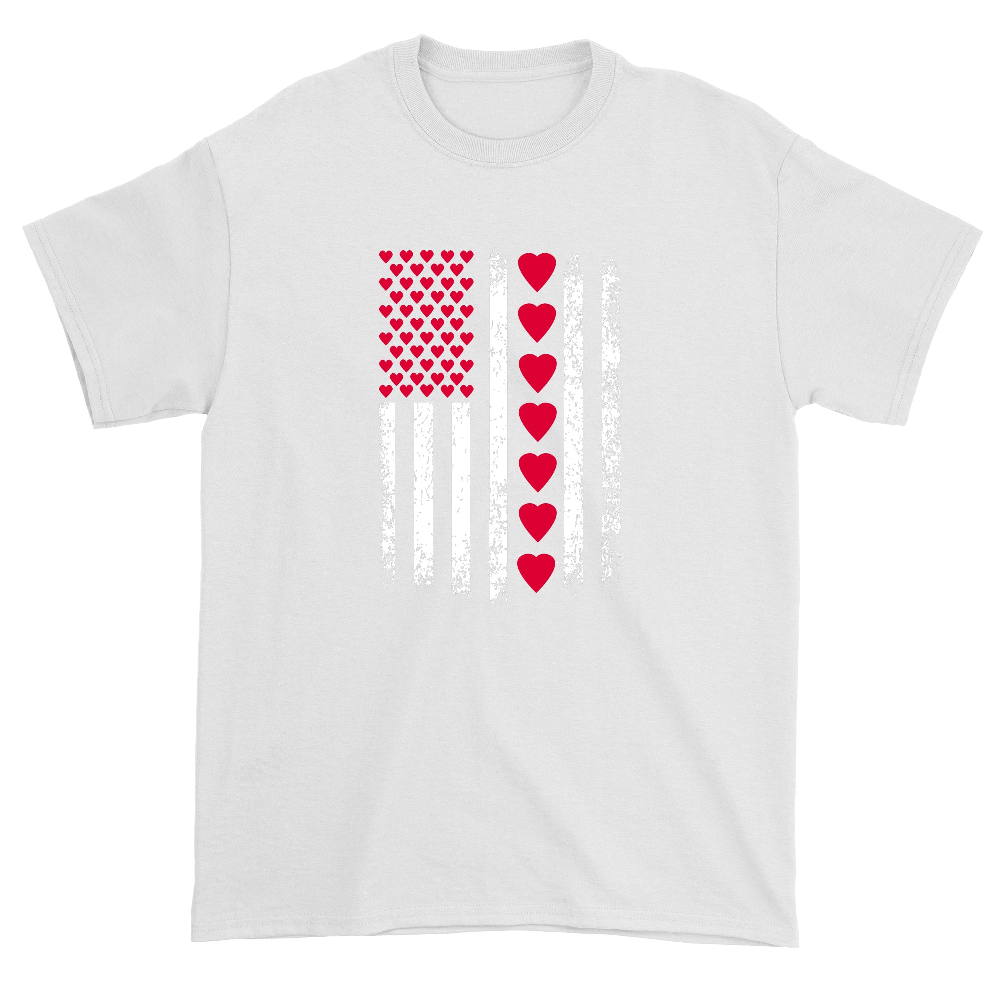 Men's Valentines Day American Flag Patriotic Hearts T-Shirt