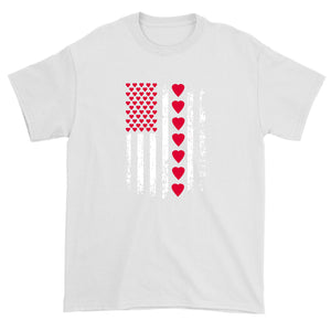 Men's Valentines Day American Flag Patriotic Hearts T-Shirt