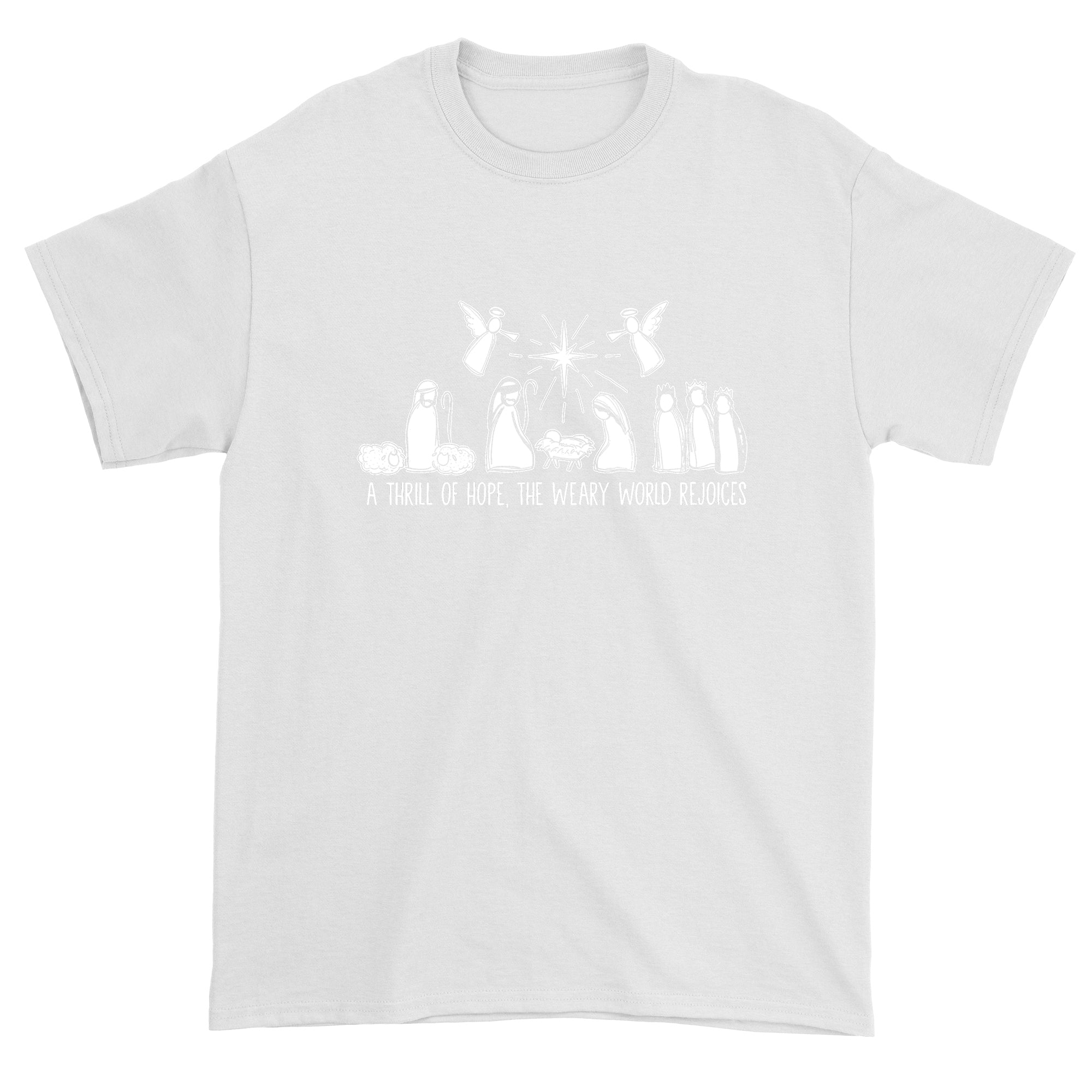 Men's Christmas Nativity Scene A Thrill Of Hope All The Weary World Rejoice T-Shirt