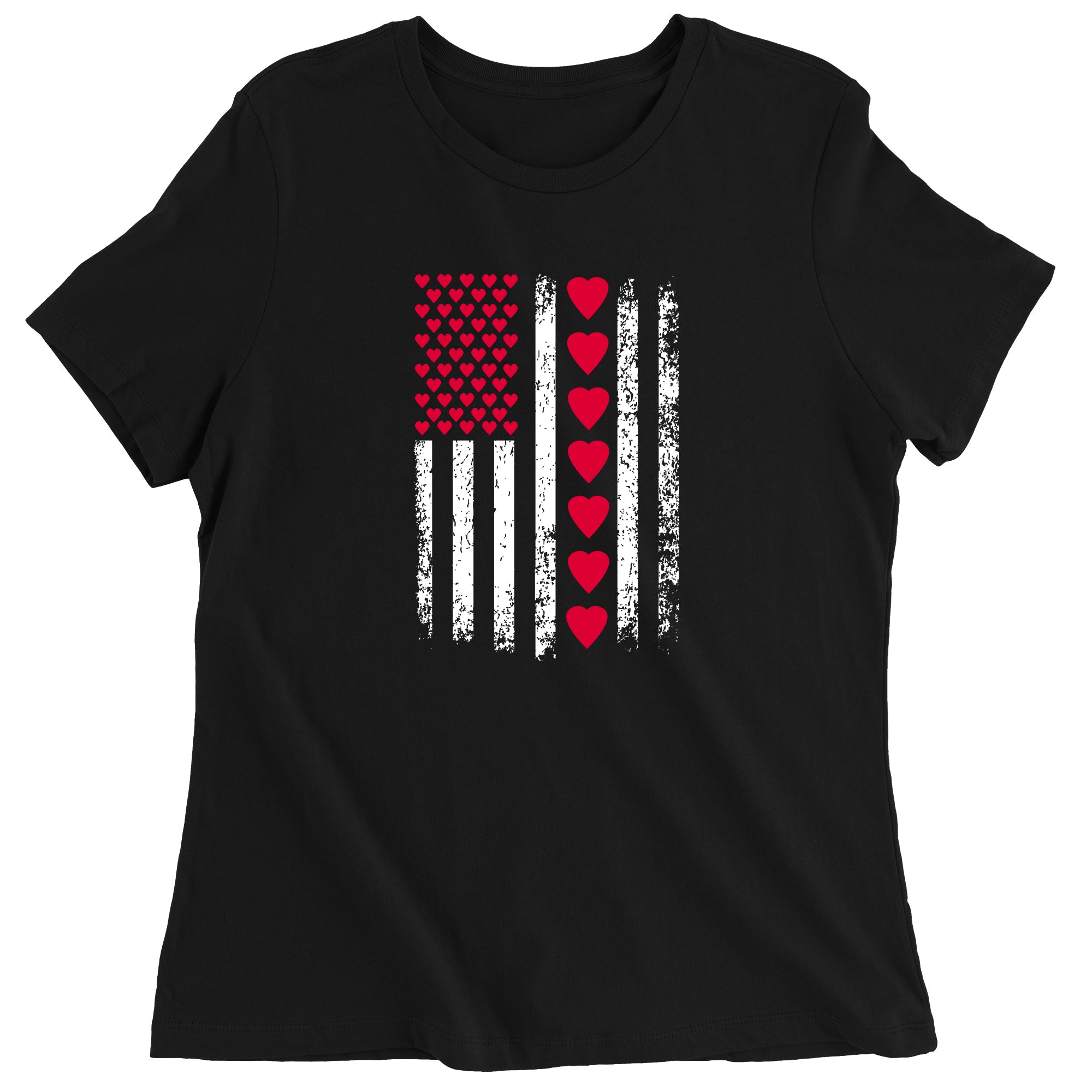 Women's Valentines Day American Flag Patriotic Hearts T-Shirt