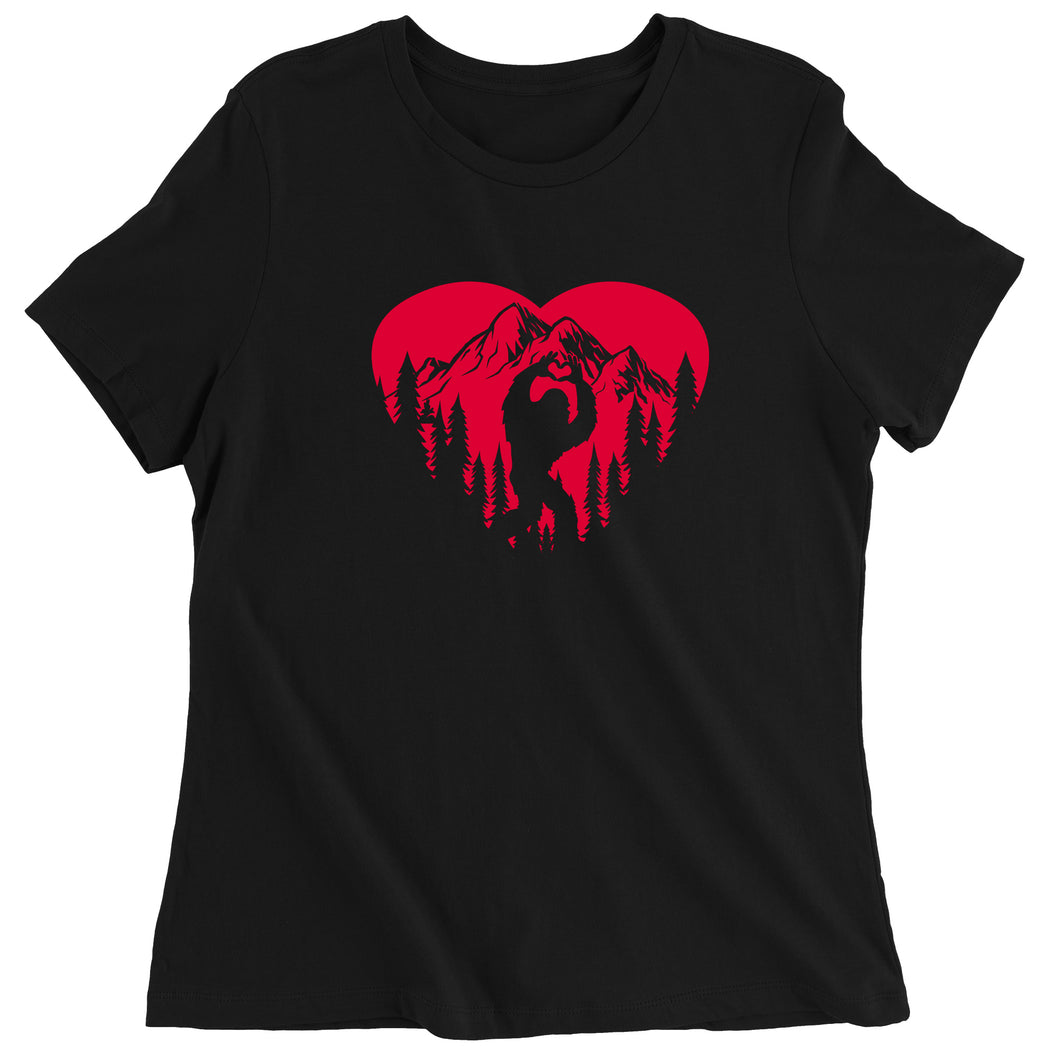 Women's Valentines Day Bigfoot Heart Sasquach Love T-Shirt