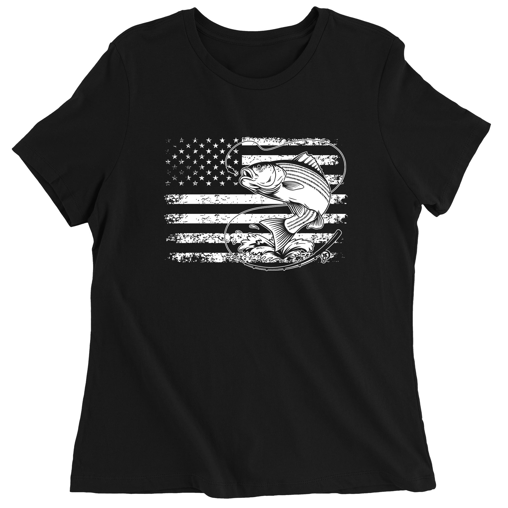Women's Patriotic Bass Fishing American Flag Fisherman T-Shirt