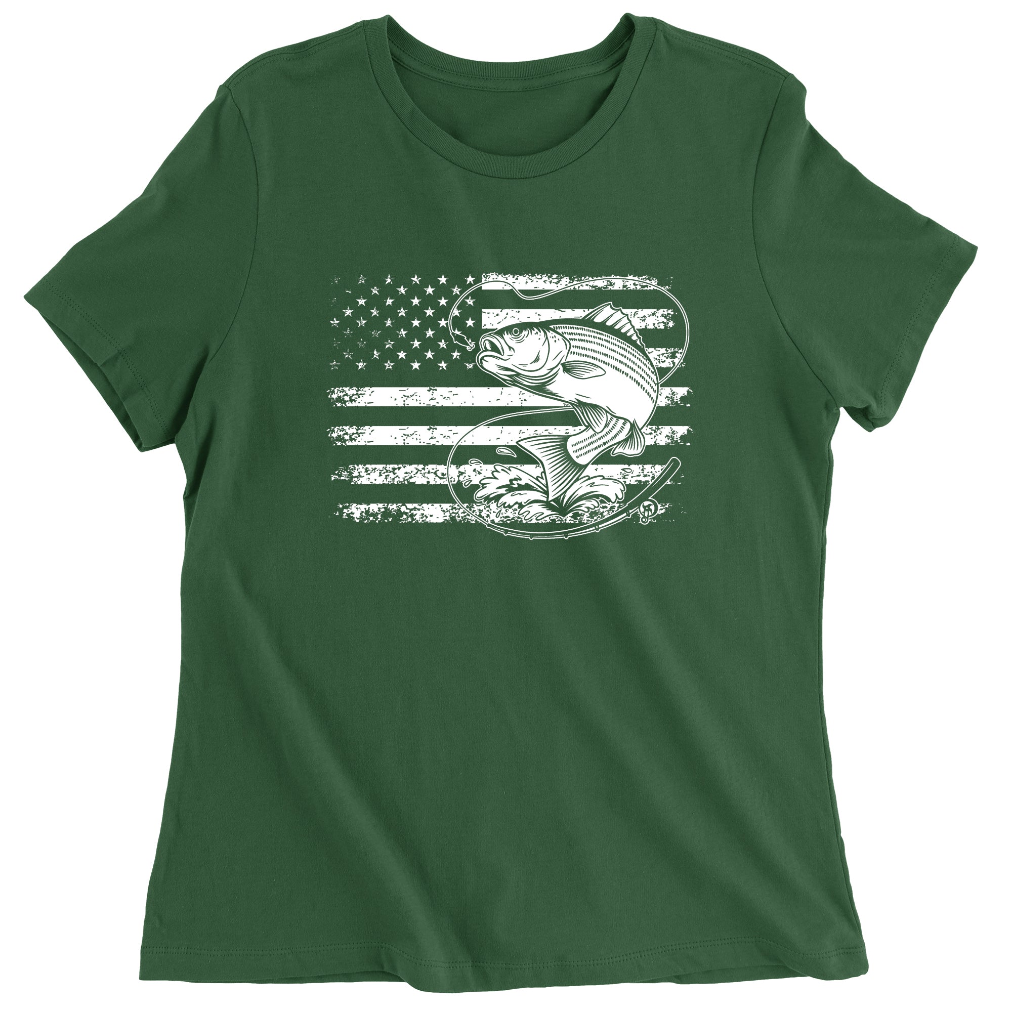 Women's Patriotic Bass Fishing American Flag Fisherman T-Shirt