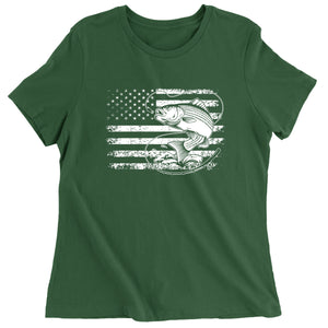 Women's Patriotic Bass Fishing American Flag Fisherman T-Shirt