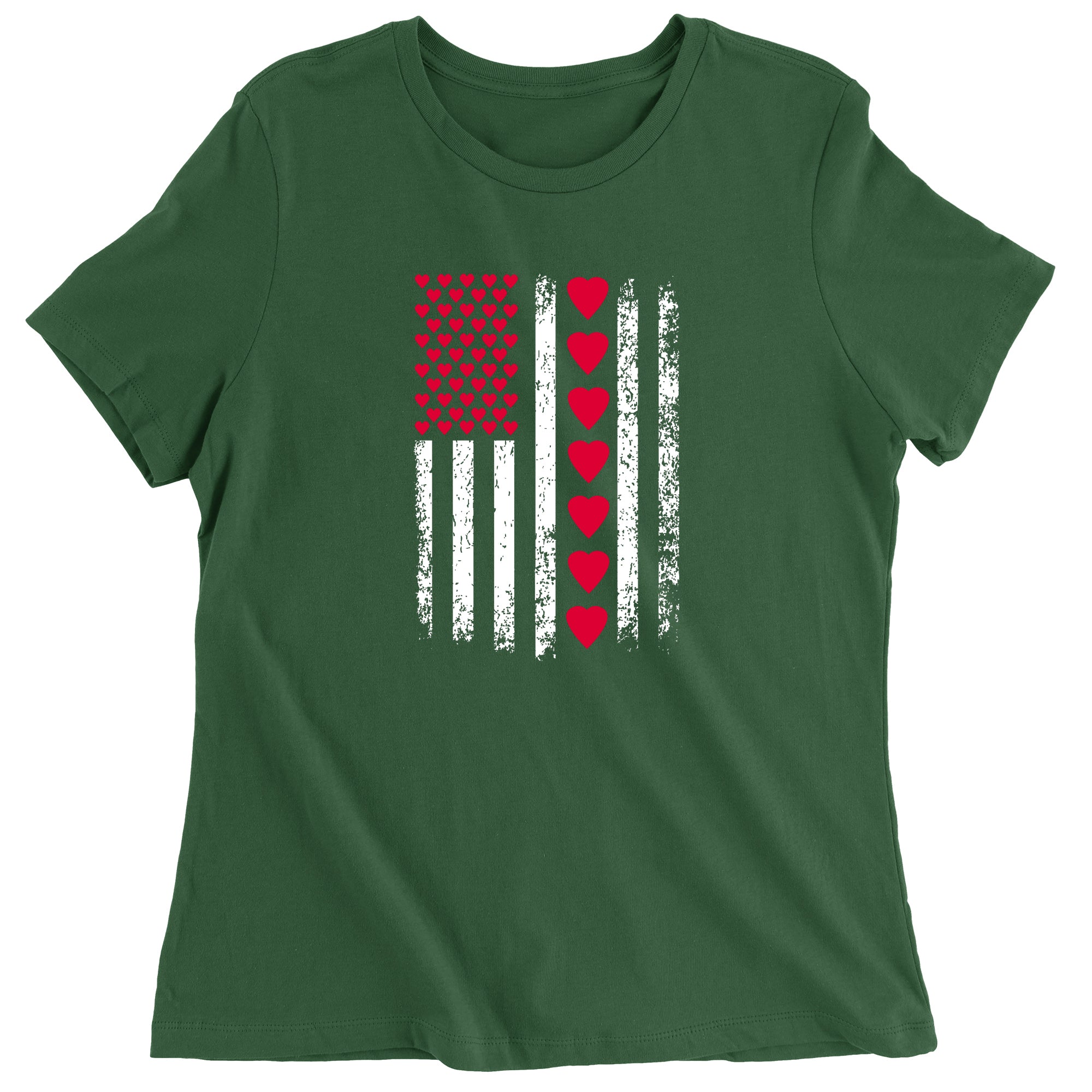 Women's Valentines Day American Flag Patriotic Hearts T-Shirt