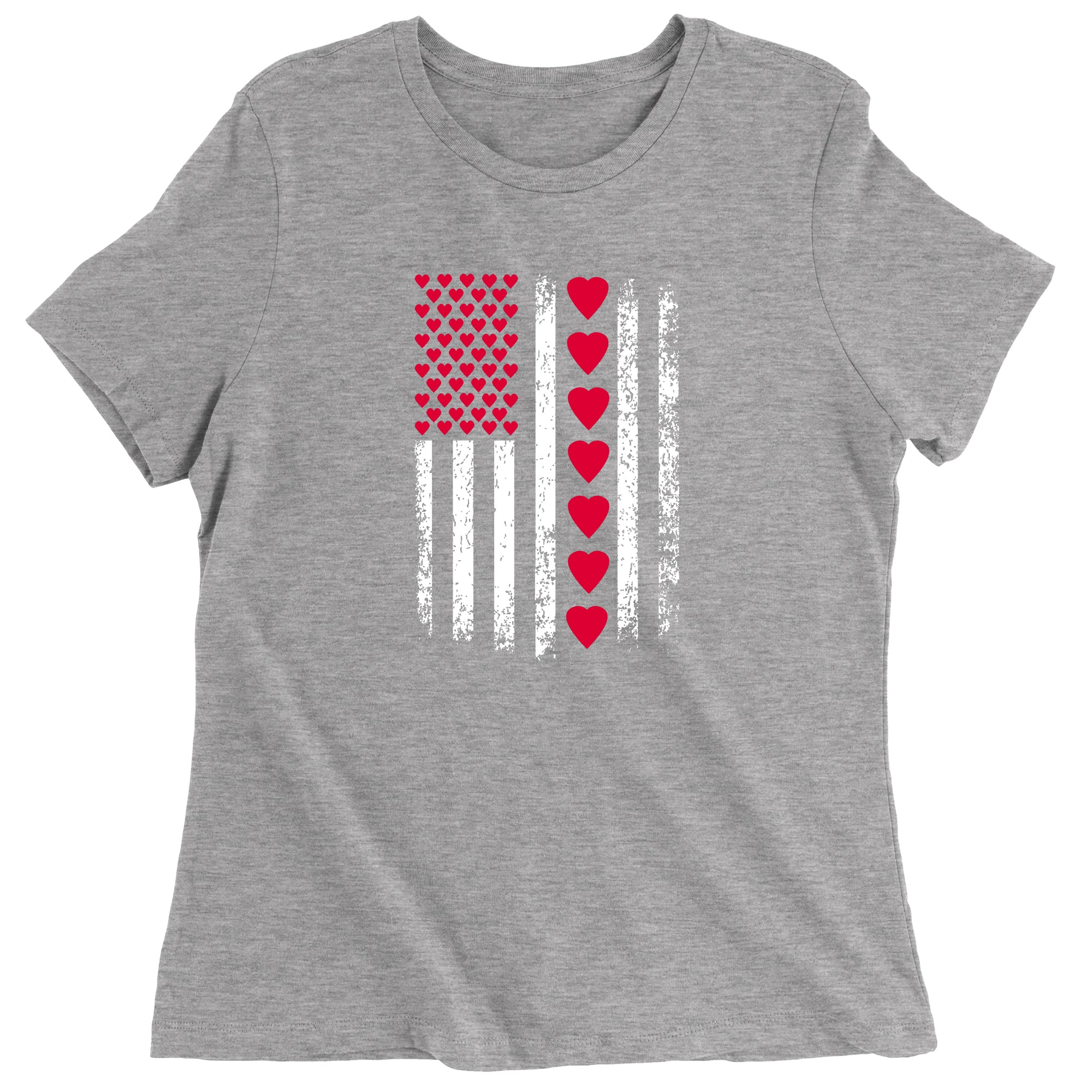 Women's Valentines Day American Flag Patriotic Hearts T-Shirt