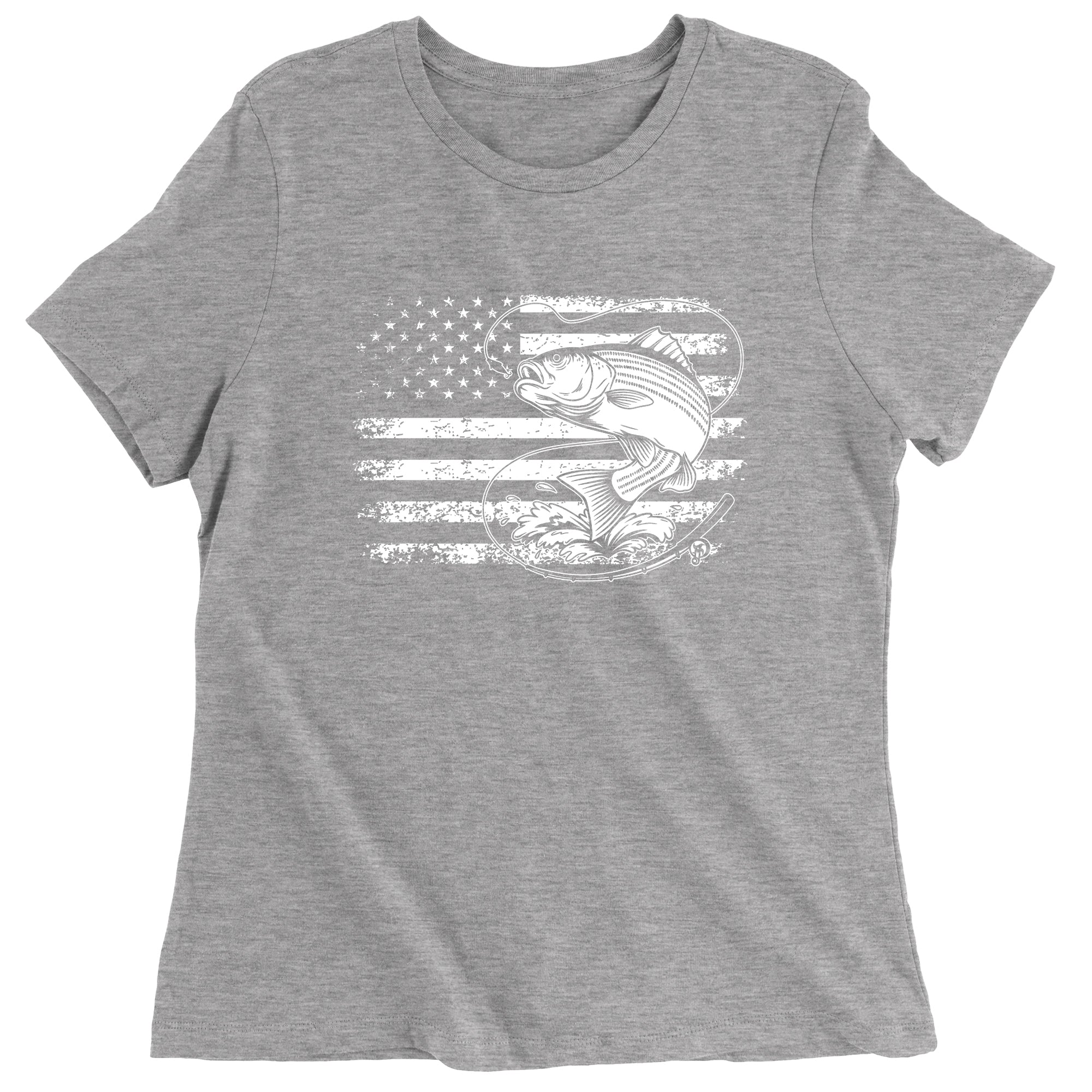 Women's Patriotic Bass Fishing American Flag Fisherman T-Shirt