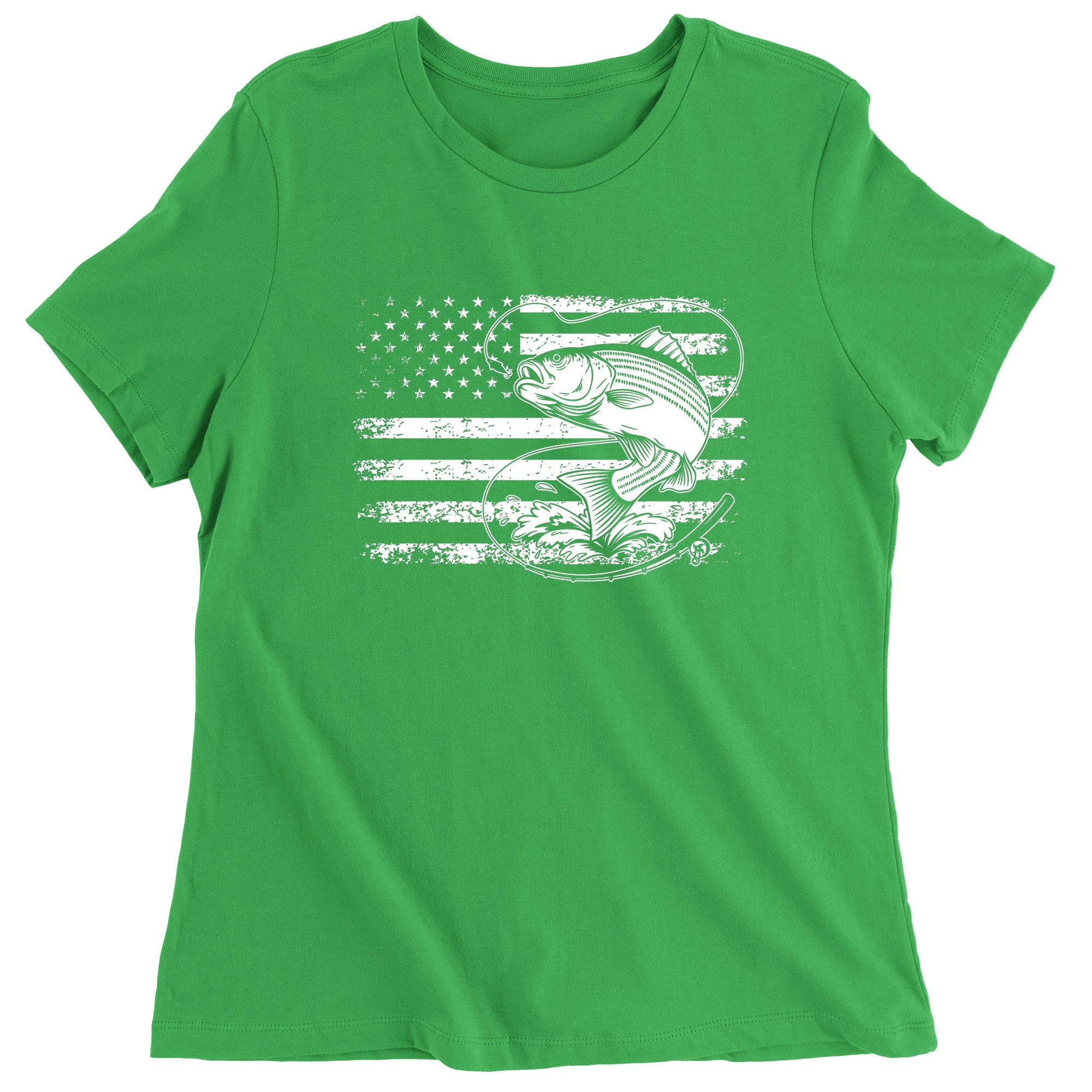 Women's Patriotic Bass Fishing American Flag Fisherman T-Shirt