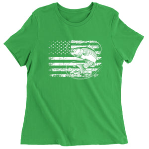 Women's Patriotic Bass Fishing American Flag Fisherman T-Shirt