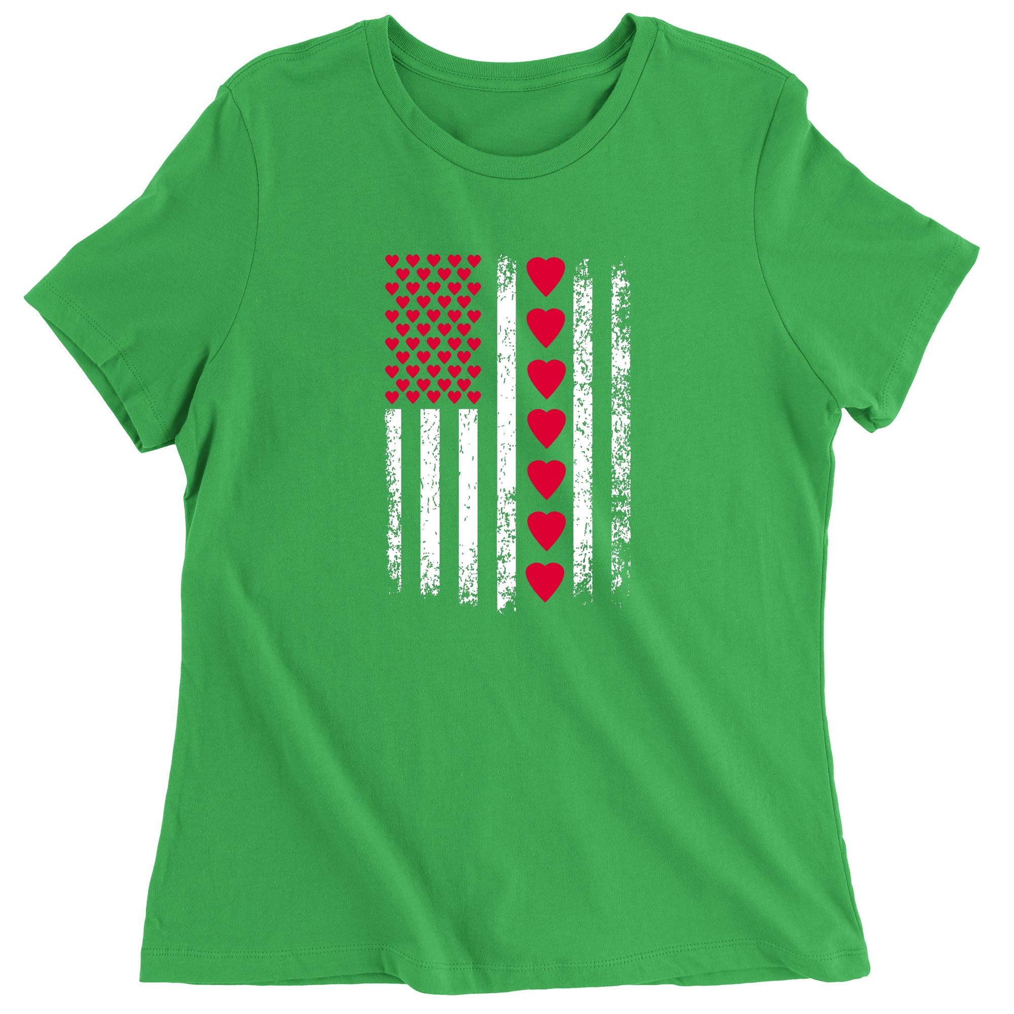 Women's Valentines Day American Flag Patriotic Hearts T-Shirt