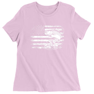 Women's Patriotic Bass Fishing American Flag Fisherman T-Shirt