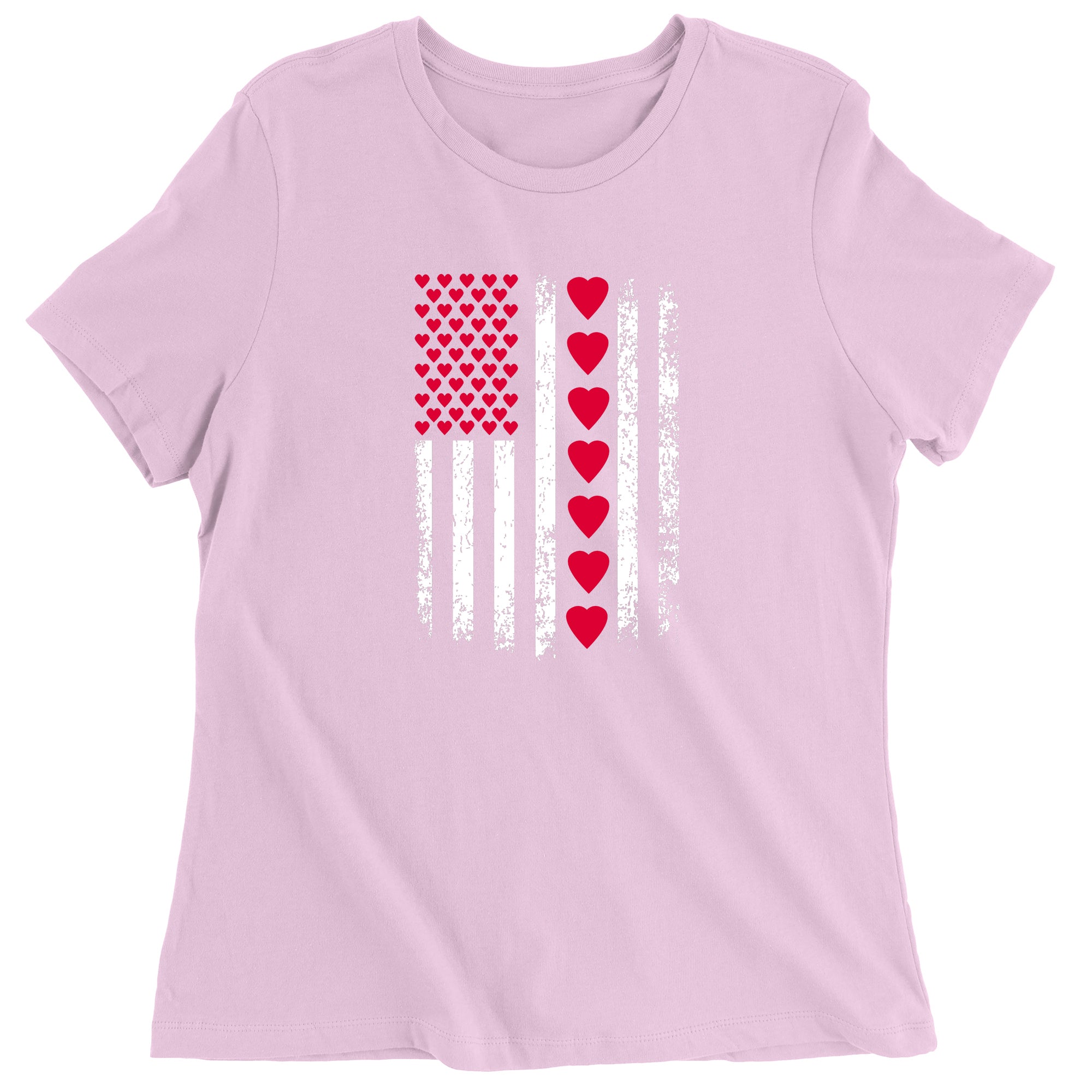 Women's Valentines Day American Flag Patriotic Hearts T-Shirt
