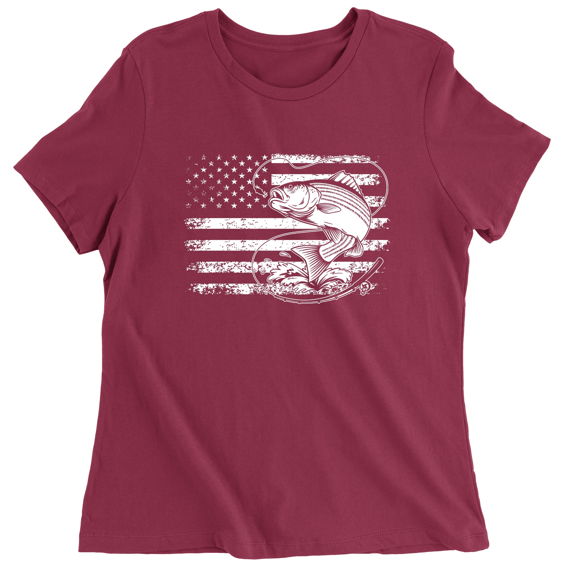 Women's Patriotic Bass Fishing American Flag Fisherman T-Shirt