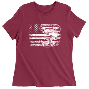 Women's Patriotic Bass Fishing American Flag Fisherman T-Shirt