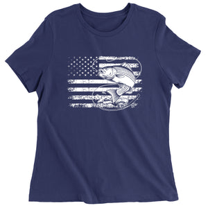 Women's Patriotic Bass Fishing American Flag Fisherman T-Shirt